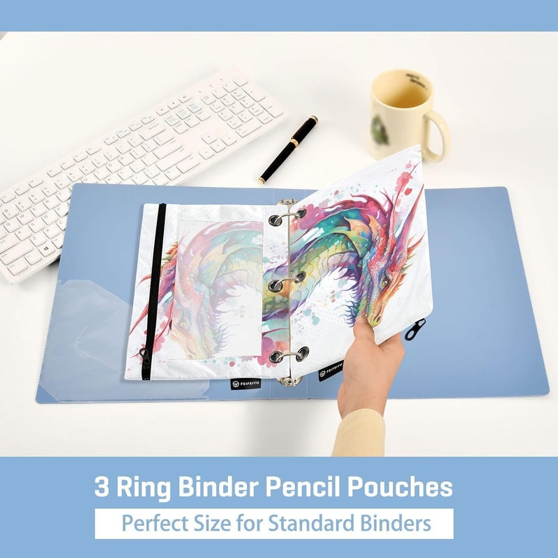 BOENLE Watercolor Dragon Pencil Pouch for 3 Ring Binder, 2 Pack Waterproof Pencil Bags Clear Window Zipper School Office Supplies - Image 4